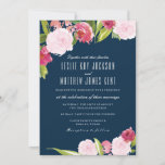 Navy And Pink Wedding Invitation With Flowers at Zazzle