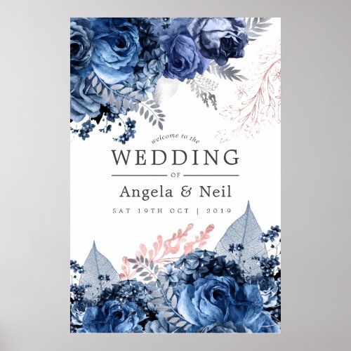 Navy and Pink with Silver Foil Wedding Welcome Poster