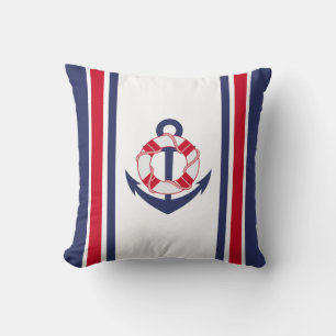 Navy and Red Anchor Nautical Throw Pillow