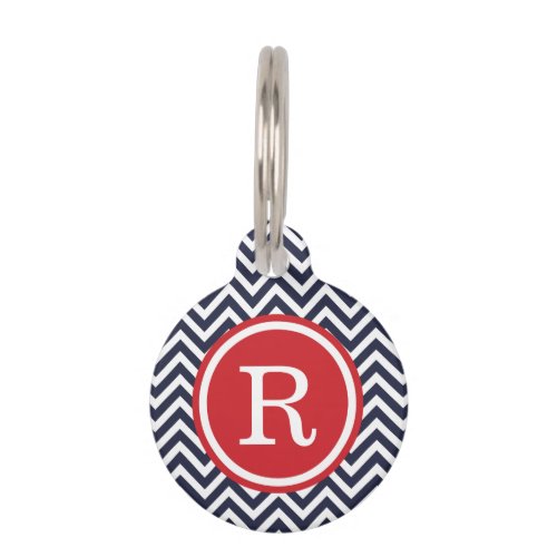 Navy and Red Chevron Monogram Pet Name Tag