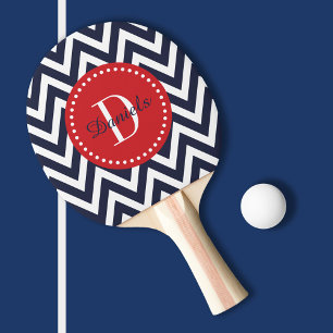 Navy and Red Chevron Monogram Ping Pong Paddle