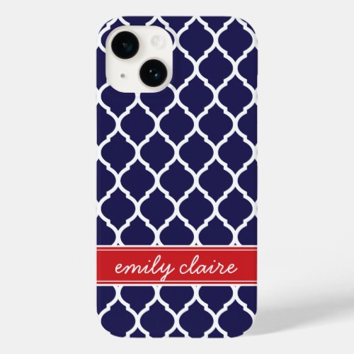 Navy and Red Chic Moroccan Lattice Monogram Case_Mate iPhone 14 Case