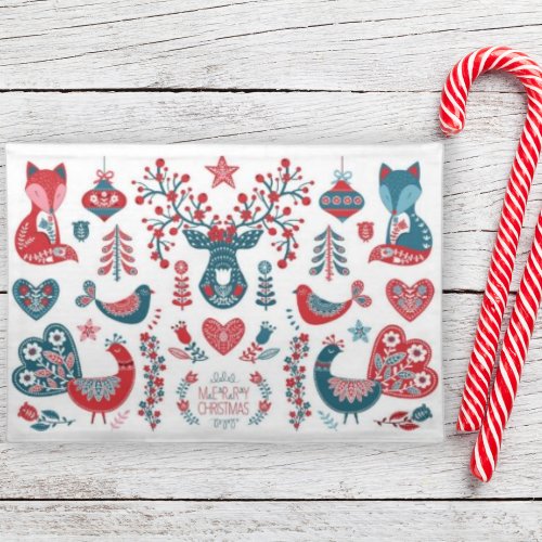 Navy and Red Christmas Scandinavian Folk Art Cloth Placemat