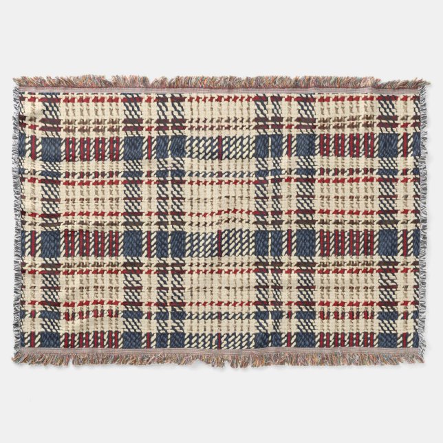 Navy and Red Cozy Plaid Pattern Throw Blanket (Front)