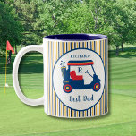 Navy and Red Golf Best Dad Personalized Two-Tone Coffee Mug<br><div class="desc">This best dad custom navy and red (with some touches of gold) mug -- with a golf theme and a classy set of stripes to match the cart -- is personalized with a monogram and first name. Bright and cheerful a great gift to remind Dad that their next game isn't...</div>