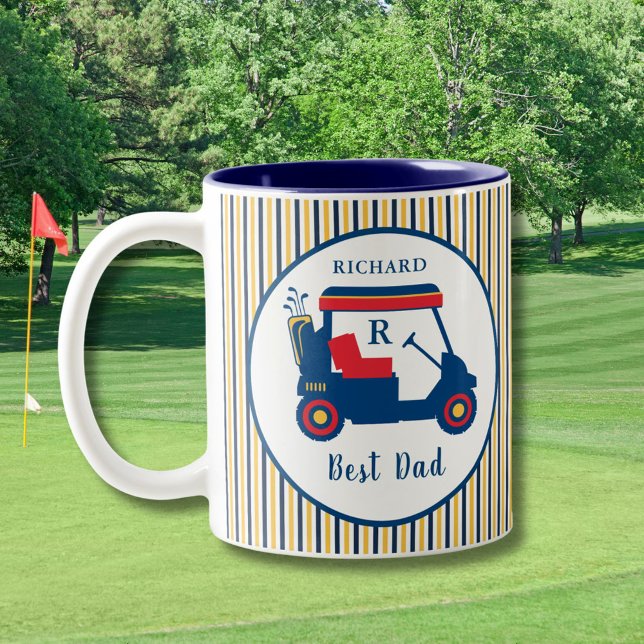 Navy and Red Golf Best Dad Personalized Two-Tone Coffee Mug (Creator Uploaded)