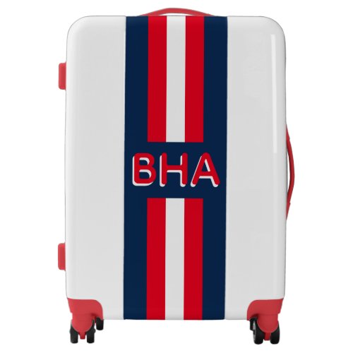 Navy and Red Monogram and Stripe Luggage
