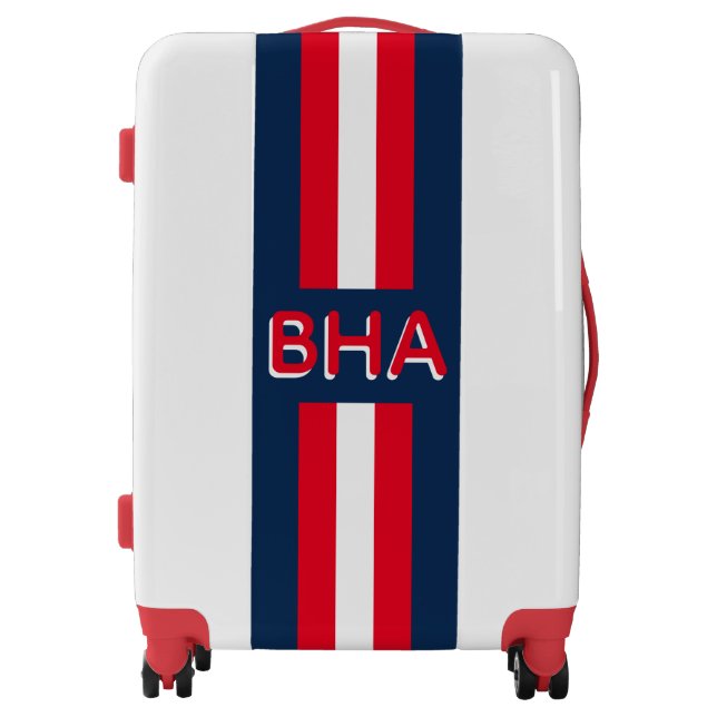 Navy and Red Monogram and Stripe Luggage (Front)