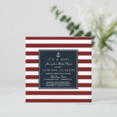 Navy and Red Nautical Baby Shower Invitation (Standing Front)