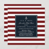 Navy and Red Nautical Baby Shower Invitation (Front/Back)