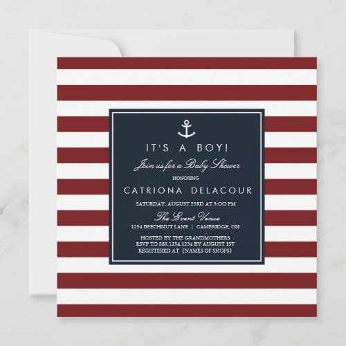 Navy and Red Nautical Baby Shower Invitation