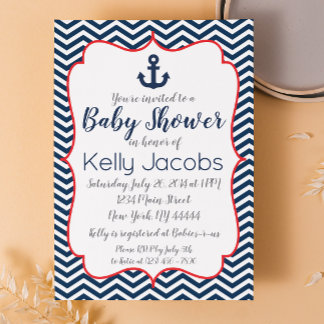 Navy and Red Nautical Baby Shower Invitation