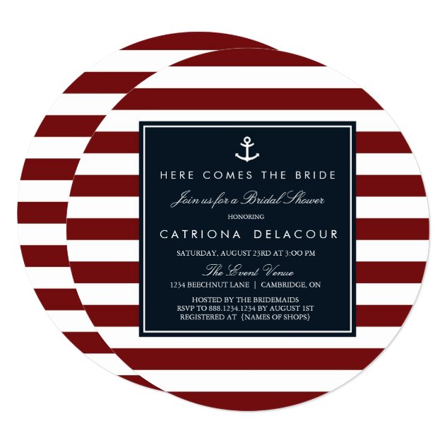 Navy And Red Nautical Bridal Shower Invitation