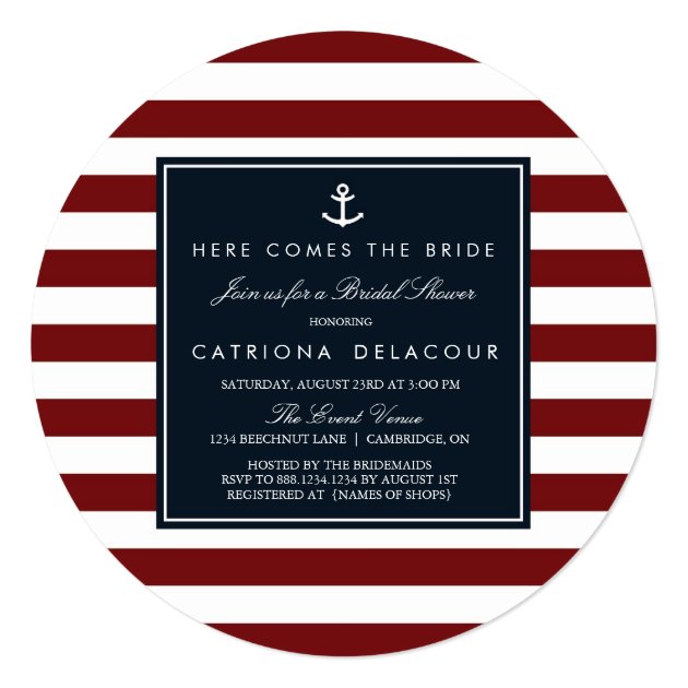 Navy And Red Nautical Bridal Shower Invitation