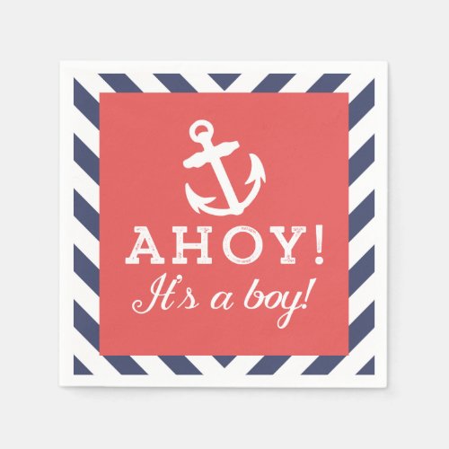 Navy and Red Nautical Chevron Baby Shower Napkins