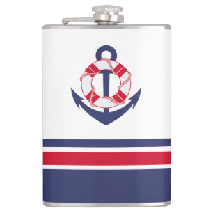 Navy and Red Nautical Stripes Flask