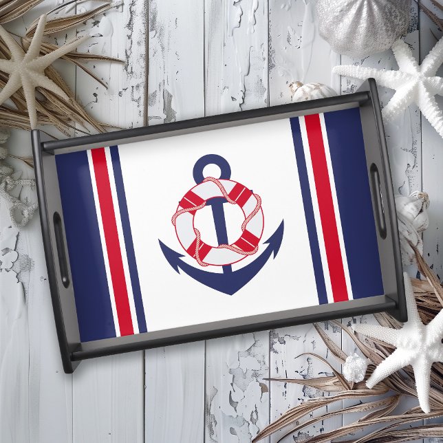 Navy and Red Nautical Stripes Serving Tray (Creator Uploaded)