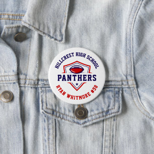 Navy and Red Personalized Football Team Spirit Button
