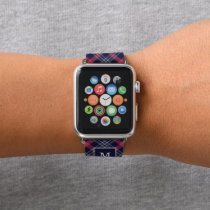 Navy and Red Plaid Pattern Monogrammed Apple Watch Band
