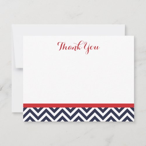 Navy and Red Simple Chevron Thank You Note Cards