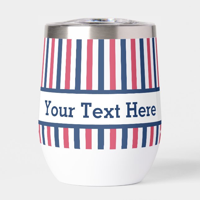 Navy and Red Stripes, American, Patriotic Thermal Wine Tumbler (Front)
