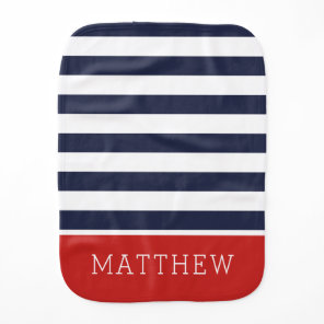 Navy and Red Stripes Monogram | Editable Colors Baby Burp Cloth