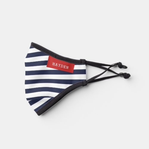 Navy and Red Stripes Monogrammed Premium Face Mask