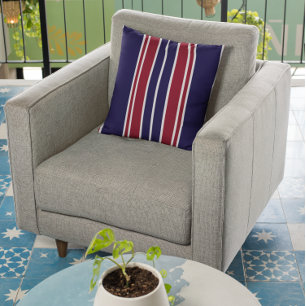 Navy and Red Stripes Throw Pillow
