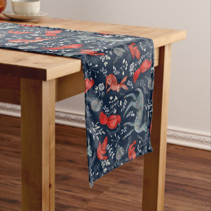 Navy and Red Taika Folk Art  Short Table Runner