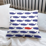 Navy and Red Whale Pattern Nautical Throw Pillow<br><div class="desc">A navy blue whale pattern with a pop of red with a nautical red white and navy diagonal stripes pattern on the reverse side makes a perfect addition to a nautical themed decor.</div>