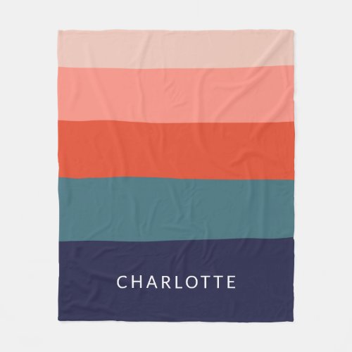 Navy and Red Wide Abstract Stripes Personalized    Fleece Blanket