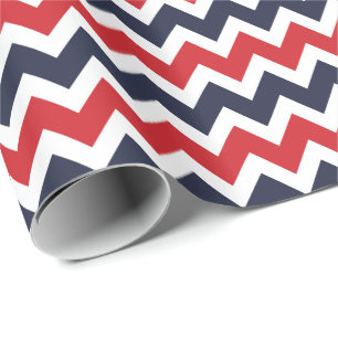 Navy and Red Zigzag Chevron Stripes Wrapping Paper