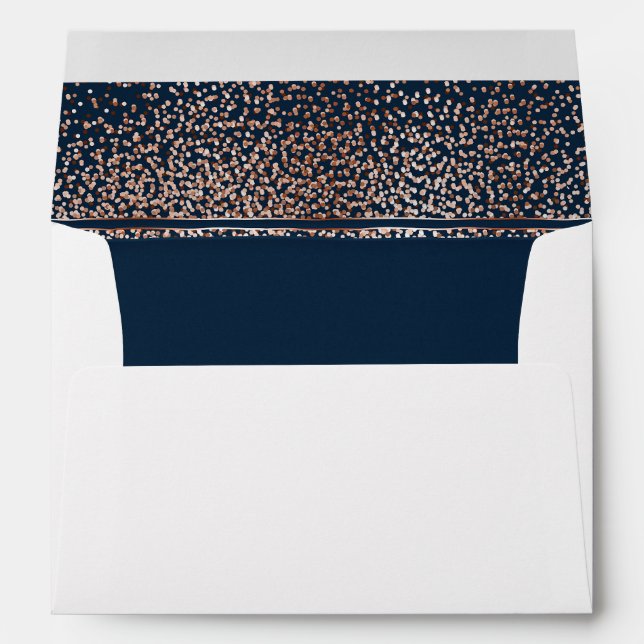 Navy and Rose Gold Glitter Wedding Envelope (Back (Bottom))