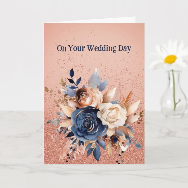 Navy and Rose Gold Roses  Card (Small Plant)