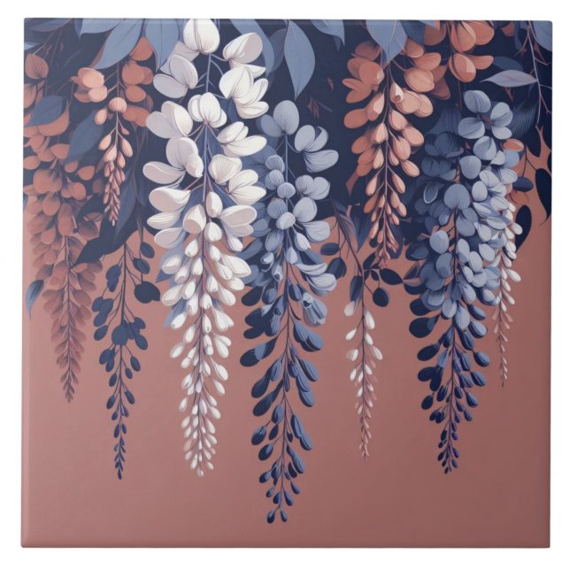 Navy and Rose Wisteria Elegance Ceramic Tile (Front)