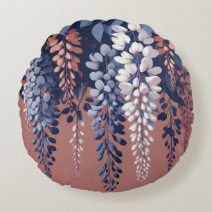 Navy and Rose Wisteria Elegance Round Pillow
