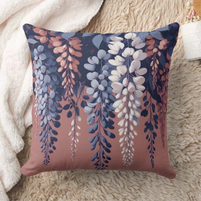 Navy and Rose Wisteria Elegance Throw Pillow (Blanket)