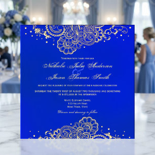 Navy and Royal Blue Henna Lace Wedding Invitation