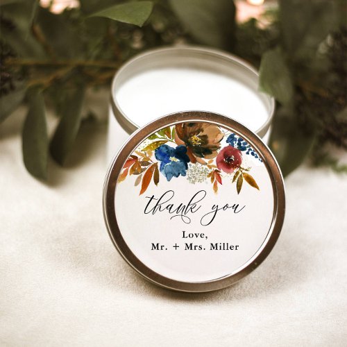 Navy and Rust Boho Floral Wedding Favor Classic Round Sticker