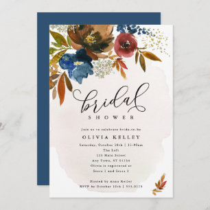 Navy and Rust Boho Flowers Bridal Shower Invitation