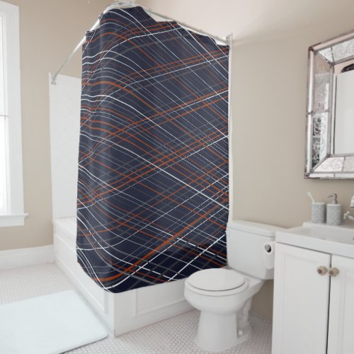 Navy and Rust Crossing Diagonal Lines B Shower Curtain