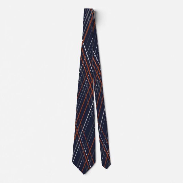 Navy and Rust Crossing Diagonal Lines Neck Tie (Front)