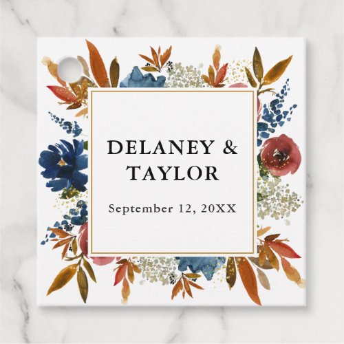 Navy and Rust Gold Frame White Boho Floral Favor Tags