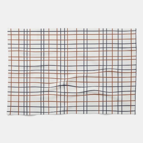 Navy and Rust Grid on light grey almost white Sh Kitchen Towel