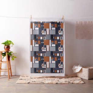 Navy and Rust Mid Century Modern Pattern Fabric