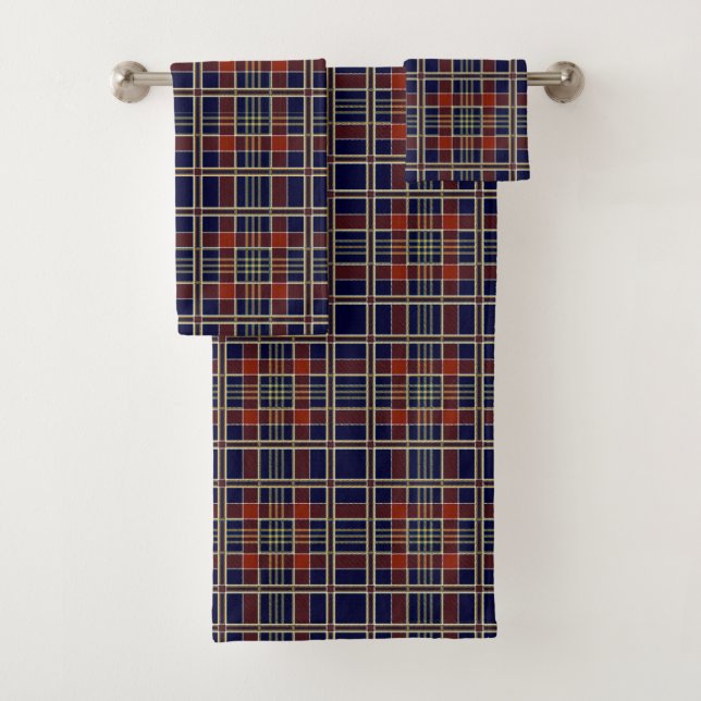 Navy and Rust Plaid  Bath Towel Set (Insitu)