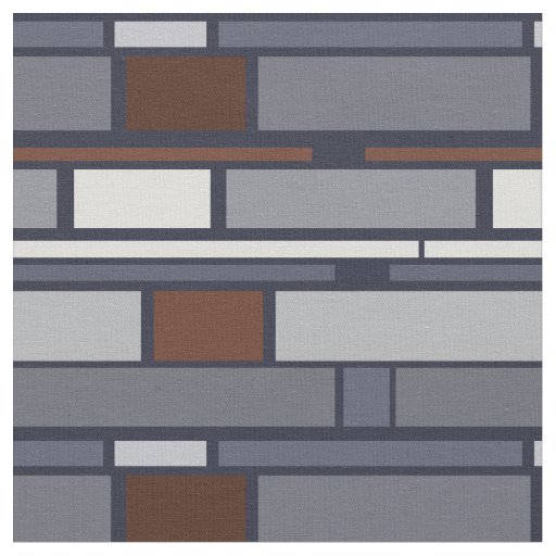 Navy and Rust Rectangle Shapes IIB Fabric
