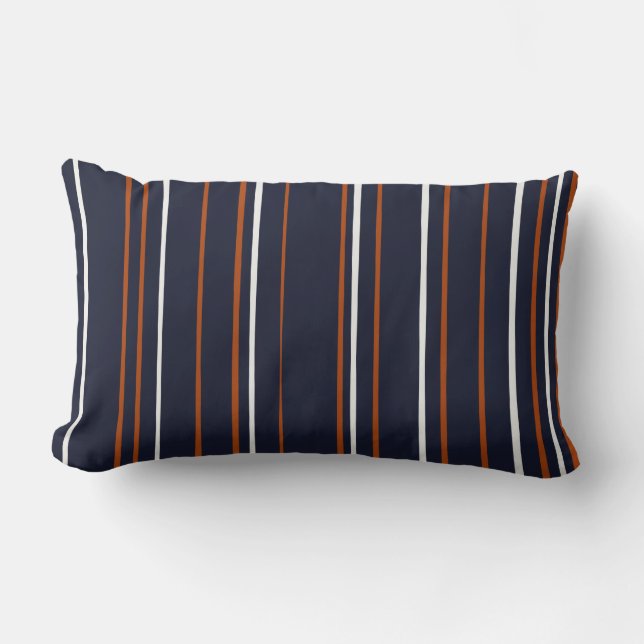 Navy and Rust Stripes Lumbar Pillow (Front)