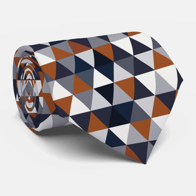 Navy and Rust Triangles I B Neck Tie (Rolled)