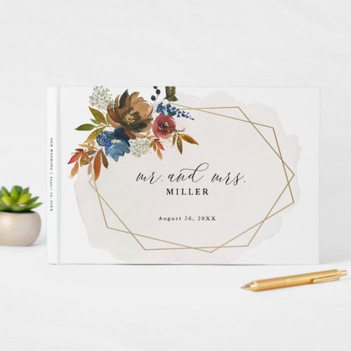 Navy and Rust Watercolor Boho Floral Customized Guest Book